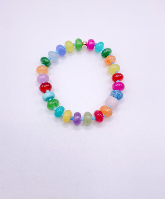 Rainbow Quartz bracelet with blue seed beads
