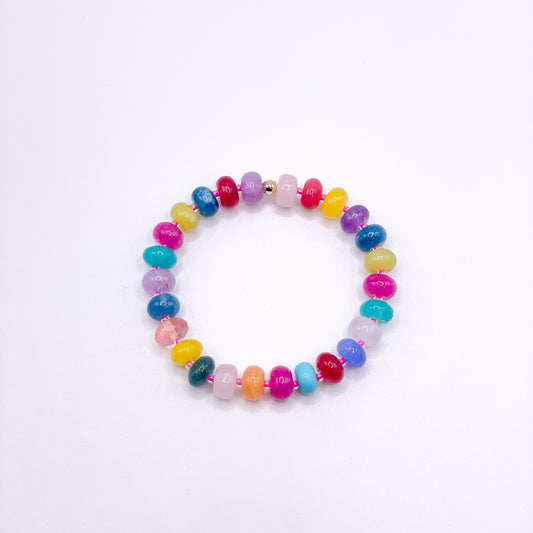 Rainbow Quartz bracelet with pink seed beads