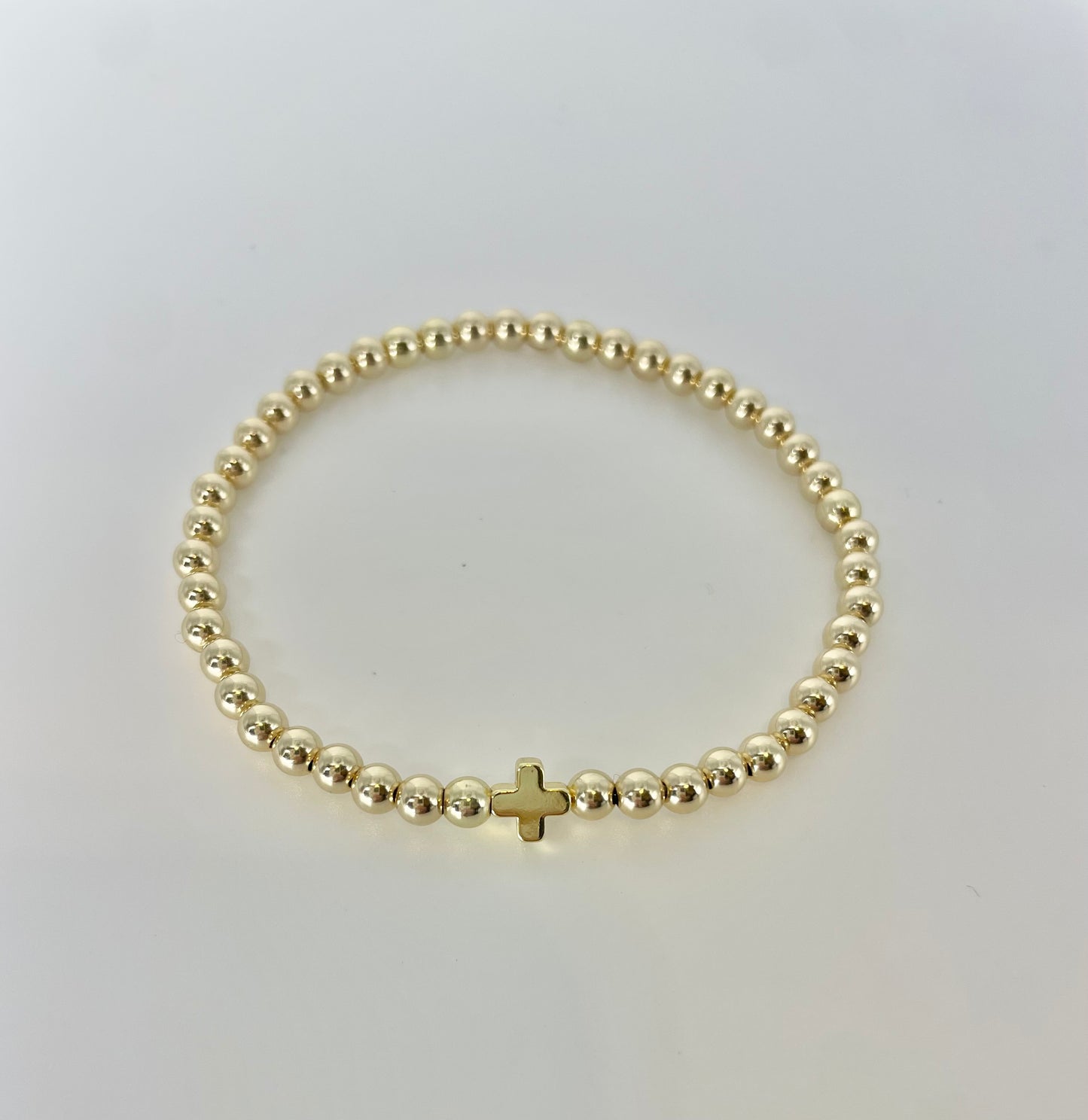 14k Gold 4mm minimalist bracelet with Cross Charm