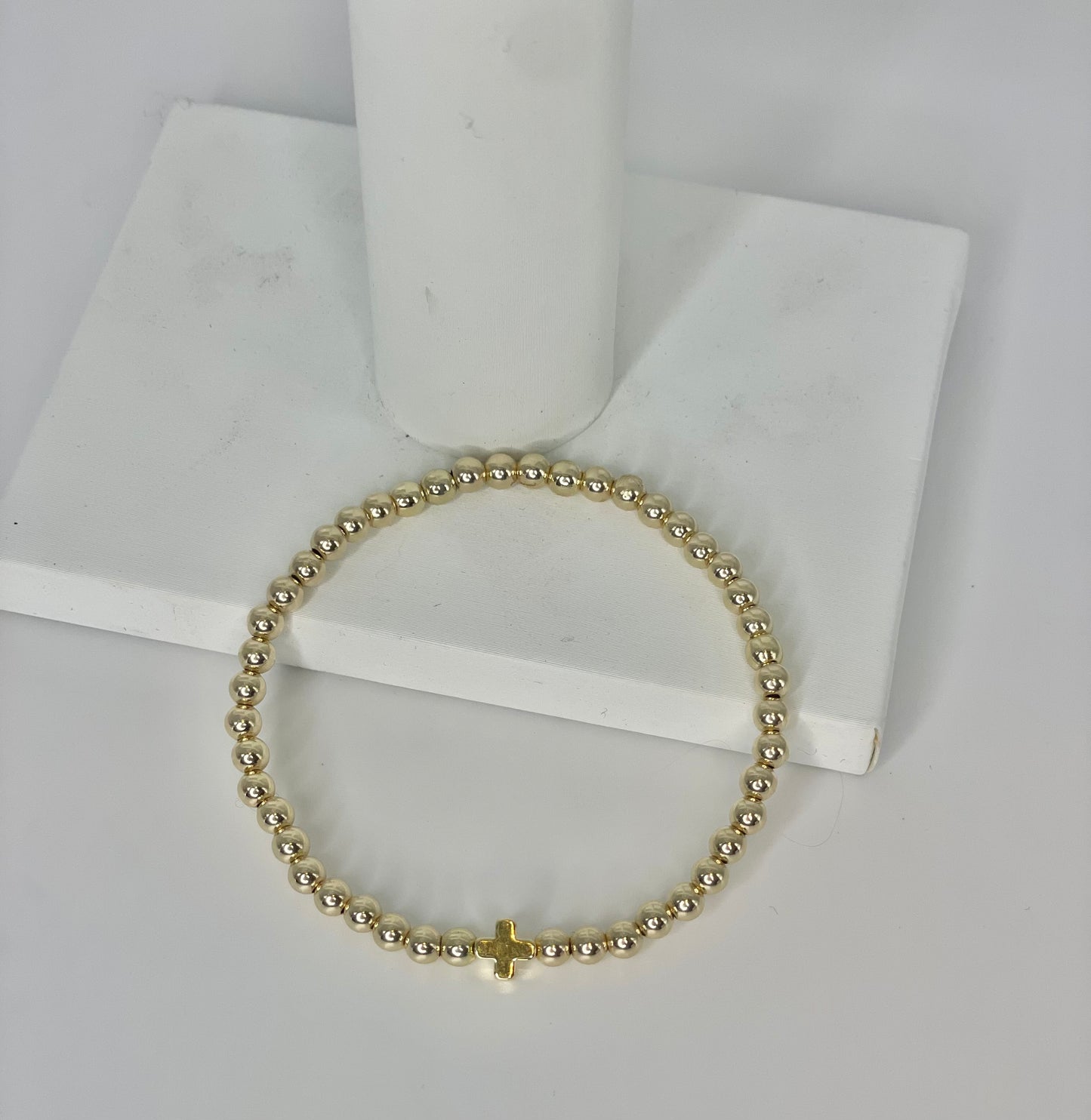 14k Gold 4mm minimalist bracelet with Cross Charm